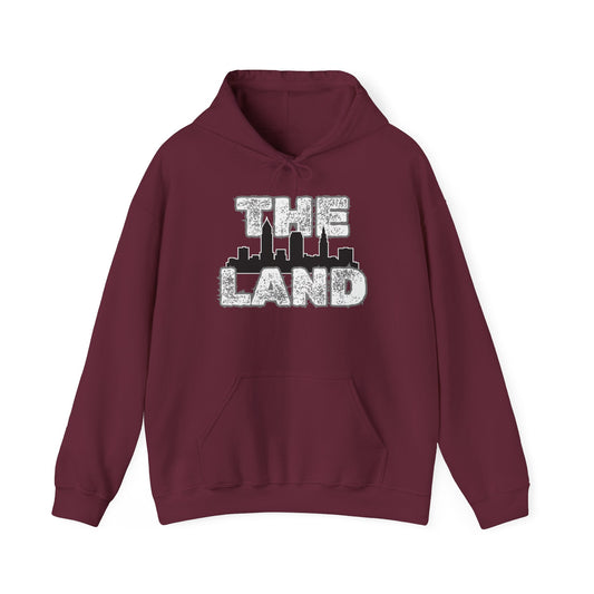 THE LAND Hoodie – Gritty Cleveland Skyline Streetwear Graphic Pullover