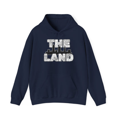 THE LAND Hoodie – Gritty Cleveland Skyline Streetwear Graphic Pullover