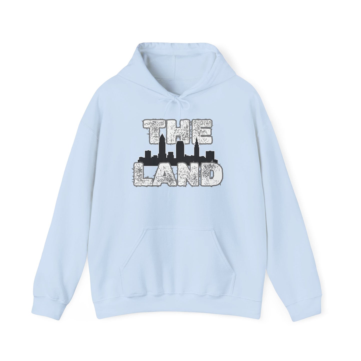 THE LAND Hoodie – Gritty Cleveland Skyline Streetwear Graphic Pullover