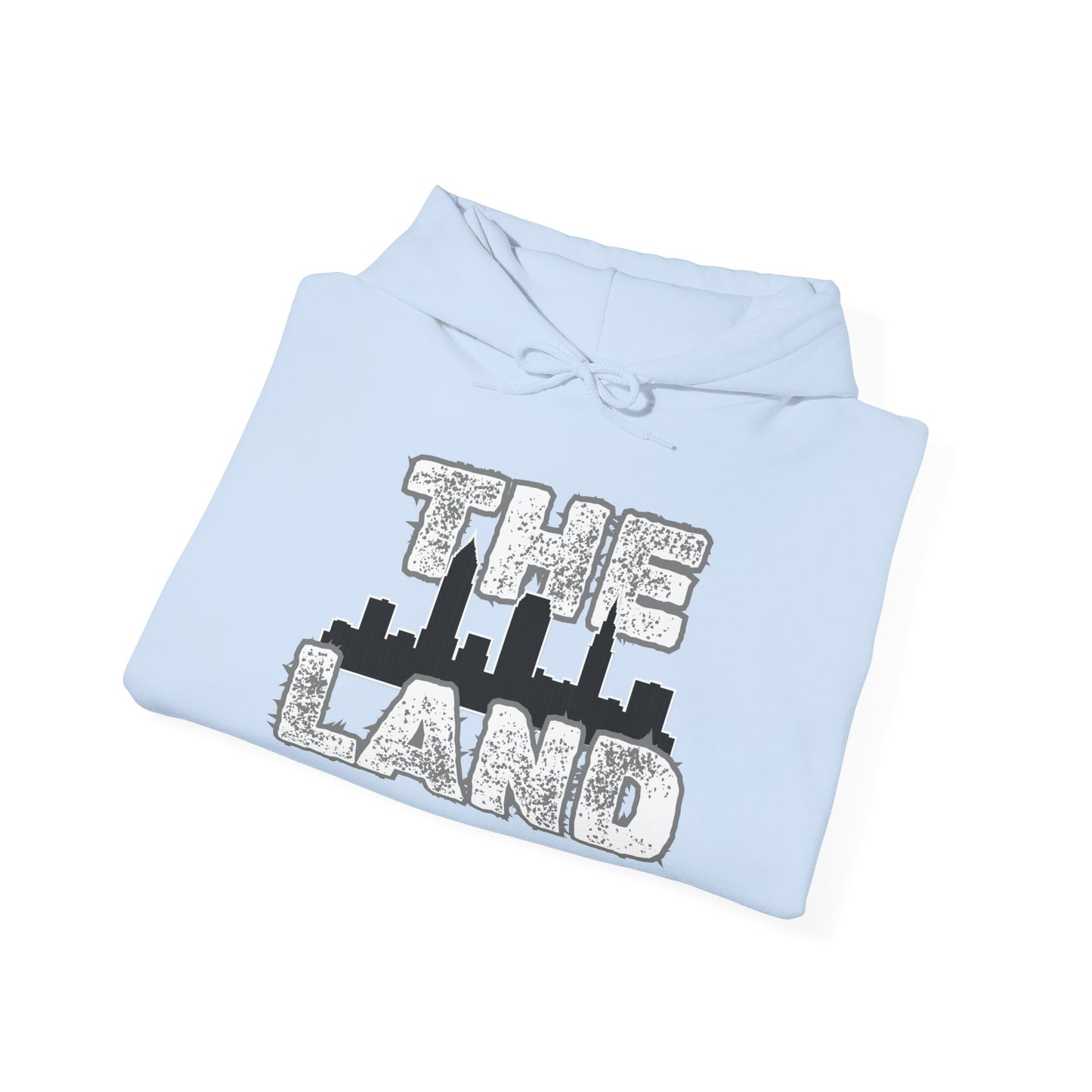 THE LAND Hoodie – Gritty Cleveland Skyline Streetwear Graphic Pullover
