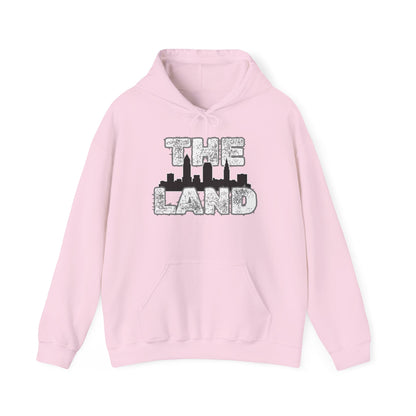 THE LAND Hoodie – Gritty Cleveland Skyline Streetwear Graphic Pullover