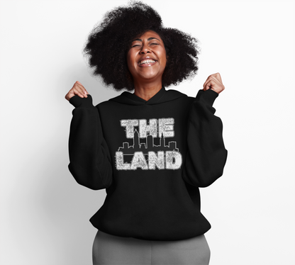 THE LAND Hoodie – Gritty Cleveland Skyline Streetwear Graphic Pullover
