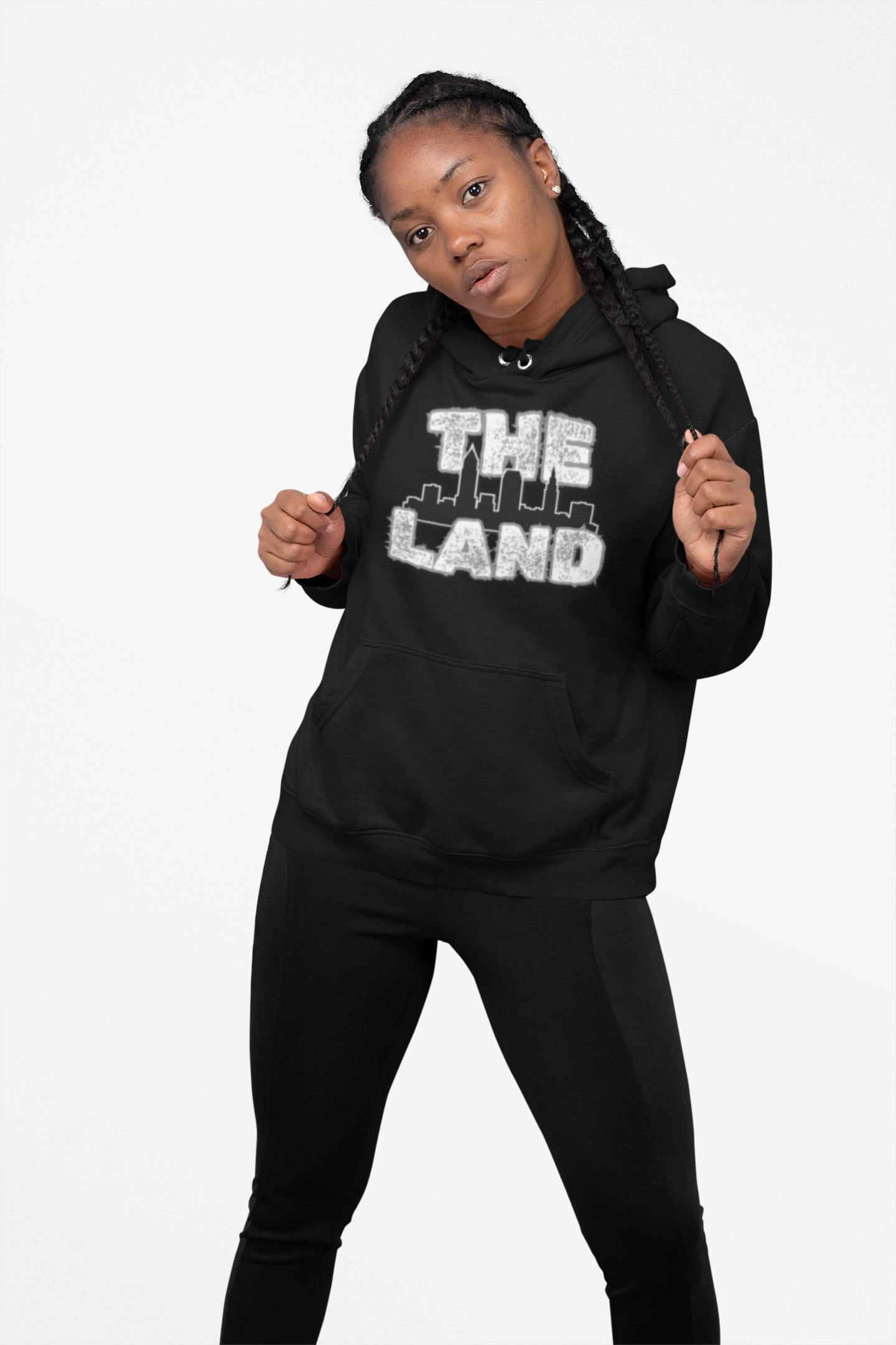 THE LAND Hoodie – Gritty Cleveland Skyline Streetwear Graphic Pullover