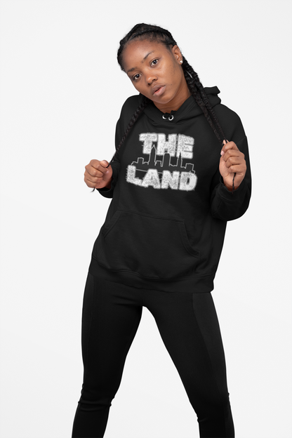 THE LAND Hoodie – Gritty Cleveland Skyline Streetwear Graphic Pullover