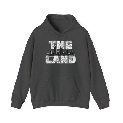 THE LAND Hoodie – Gritty Cleveland Skyline Streetwear Graphic Pullover