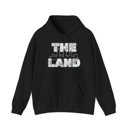 THE LAND Hoodie – Gritty Cleveland Skyline Streetwear Graphic Pullover