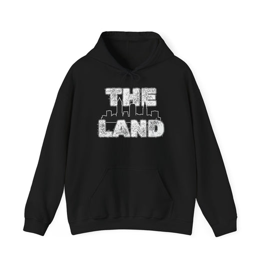 THE LAND Hoodie – Gritty Cleveland Skyline Streetwear Graphic Pullover