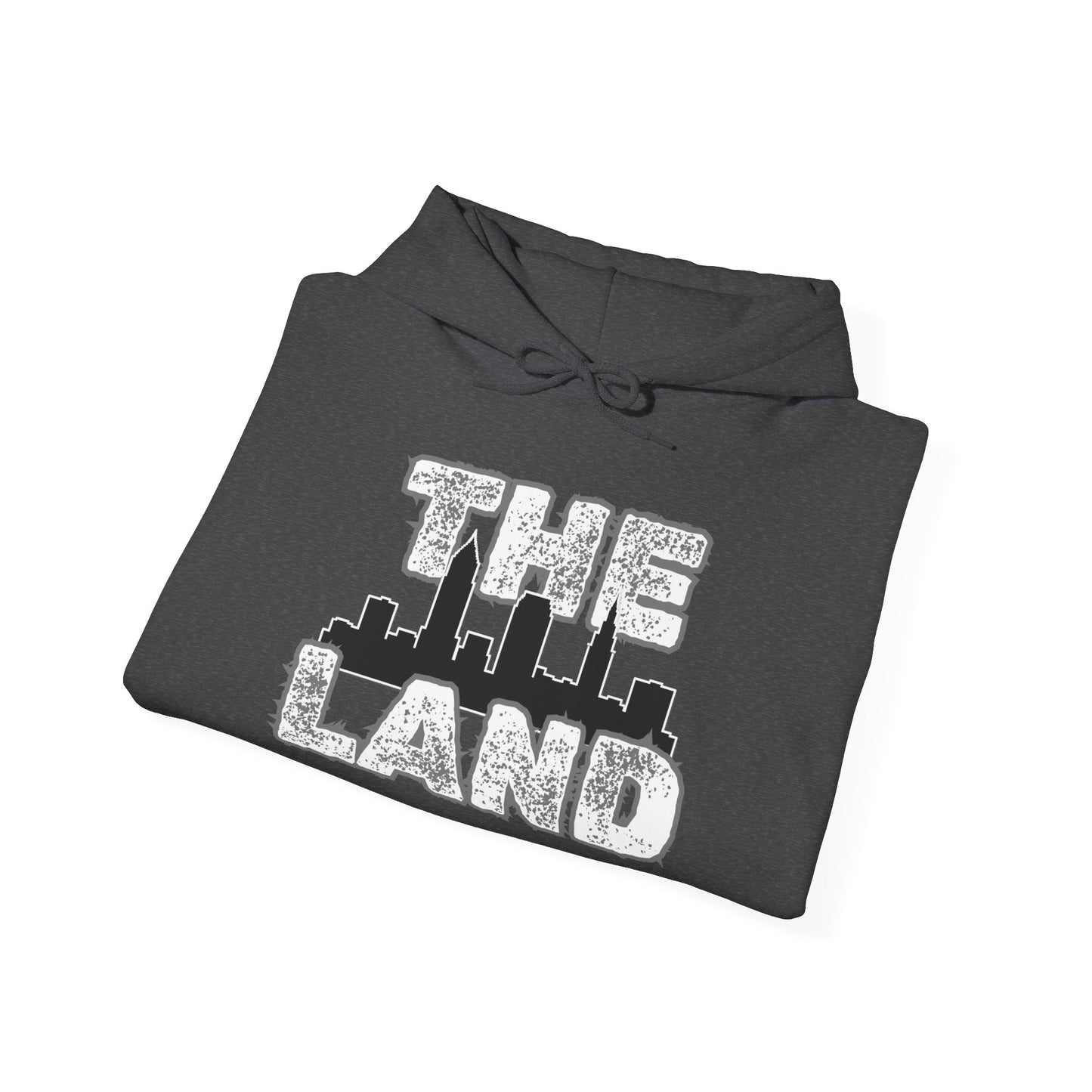 THE LAND Hoodie – Gritty Cleveland Skyline Streetwear Graphic Pullover