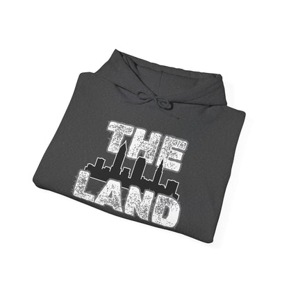 THE LAND Hoodie – Gritty Cleveland Skyline Streetwear Graphic Pullover